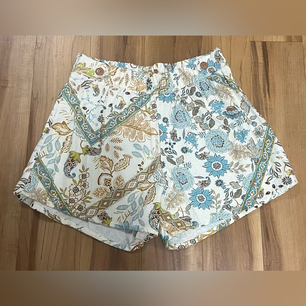 Modern Attraction Boho Patchwork Shorts |Linen Blend Size L | New Without Tags
